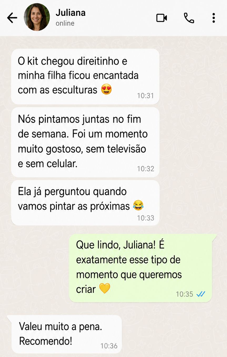 Print de conversa no WhatsApp com o depoimento da cliente Juliana
